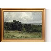 VIYYIEA Gold Framed Canvas Art Prints,12x16Inch, Pastoral Landscape Art Painting, Rustic Vintage Decor for Bedroom Living Room shelf, Farmhouse Country Retro Field Picture