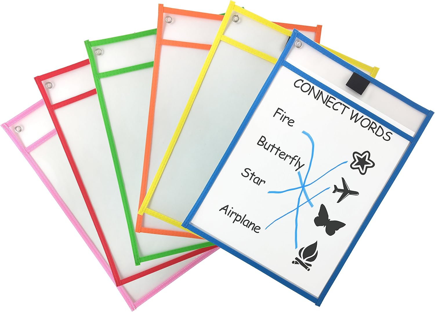 Clipco Dry Erase Pocket Sleeves Assorted Colors (6-Pack) : Office Products