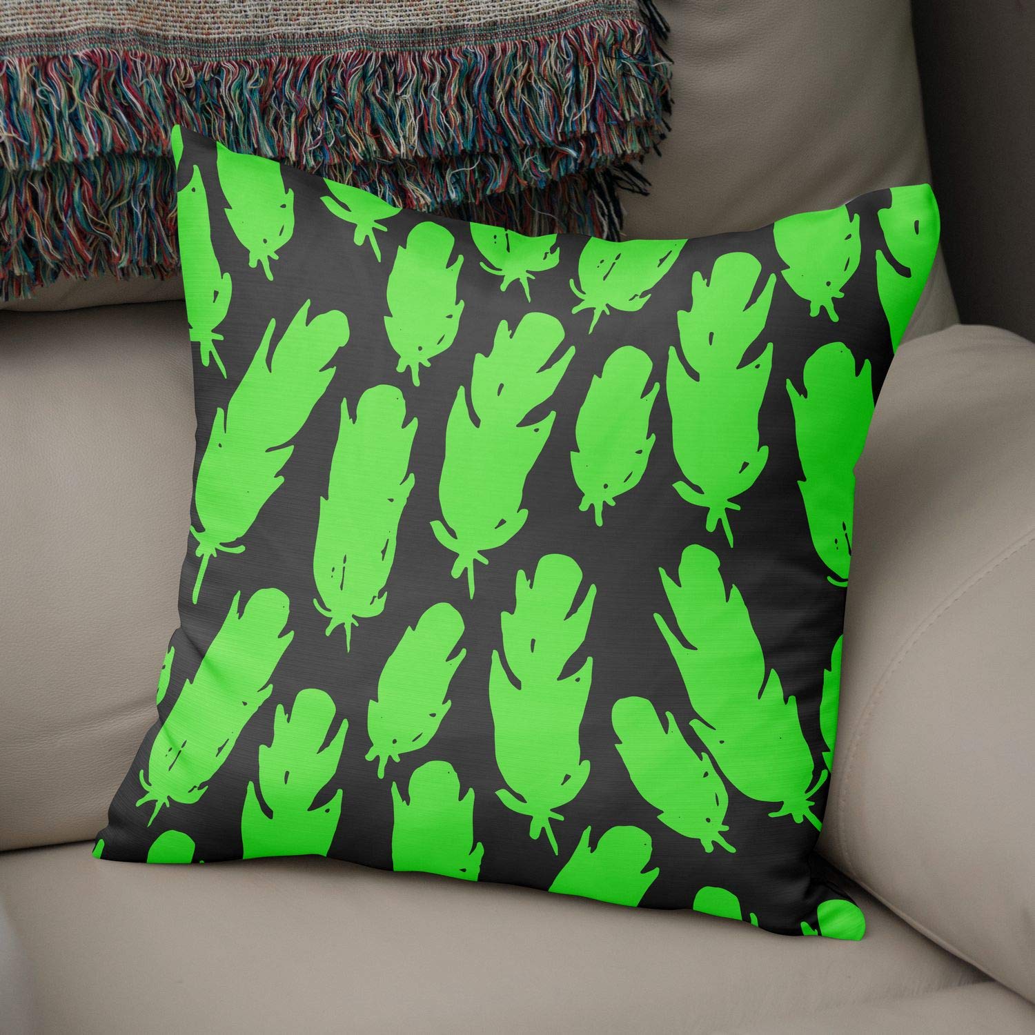 Bonamaison Decorative Cushion Cover Neon Green & Fume, Throw Pillow Covers, Home Decorative Pillowcases for Livingroom, Sofa, Bedroom, Size: 50x50 Cm - Designed and Manufactured in Turkey