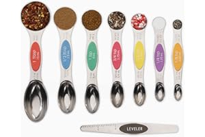 CH1EF Magnetic Measuring Spoons Set of 8 Stainless Steel Etched Dual Sided Stackable Engraved Nesting Teaspoons Tablespoons for Measuring Dry and Liquid Ingredients (Multicolor)
