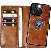 KSELF 2 in 1 PU Leather for iPhone 16 Pro Max Case, Detachable Wallet Case with Card Holder, Removable Flip Folio Cover with RFID Blocking, Stand Shockproof Phone Cover（Compatible with MagSafe） Brown