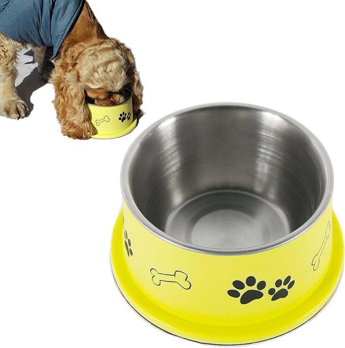 dog pushing food bowl with nose