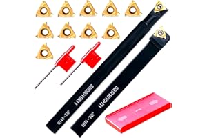 RupXinSplend Lathe Turning Holders Metal Lathe Cutting Tools Threading Tool Boring Bars 1/2" External SER1010H11+3/8" Internal SNR0010K11 with Indexable Carbide Inserts 10pcs Golden for Lathe Tools