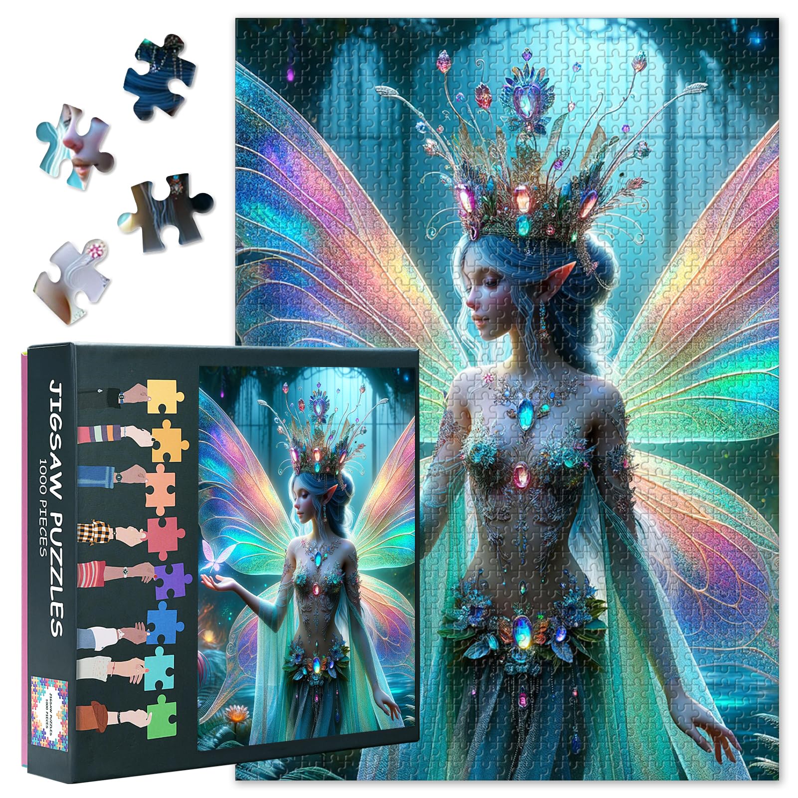 Elf 1000 Piece Puzzle for Adults, Beautiful Fairy with a Crown Hat Jigsaw Puzzles 1000 Pieces, Impossible Challenging Jigsaw Puzzles for Adults, 19.5 x 27.5 Inch