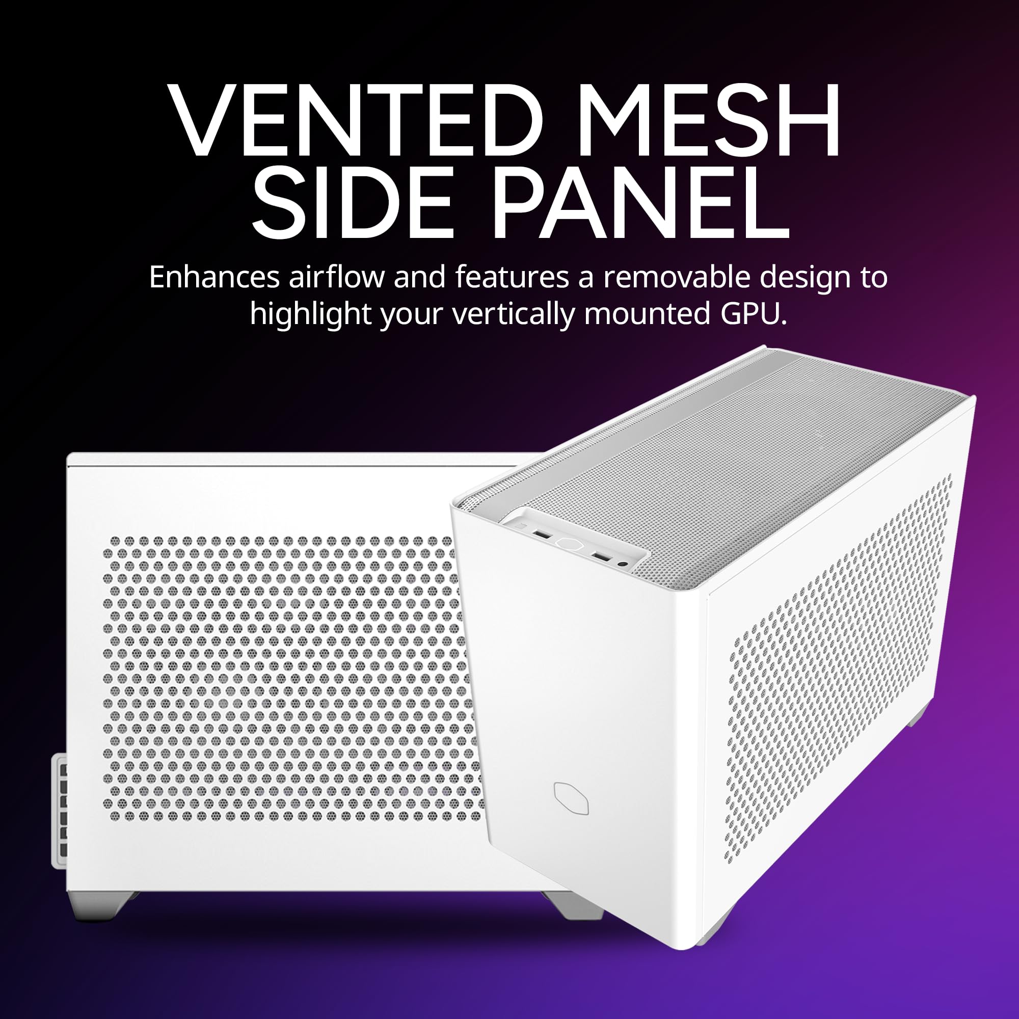 Cooler Master NR200 White Mini-ITX PC Case, 330mm Horizontal Triple-Slot Mount GPU, 240mm|280mm AIO, SFX PSU 130mm, Compatible RX 7900 XTX|4080 Super, Vented Panels, DIY