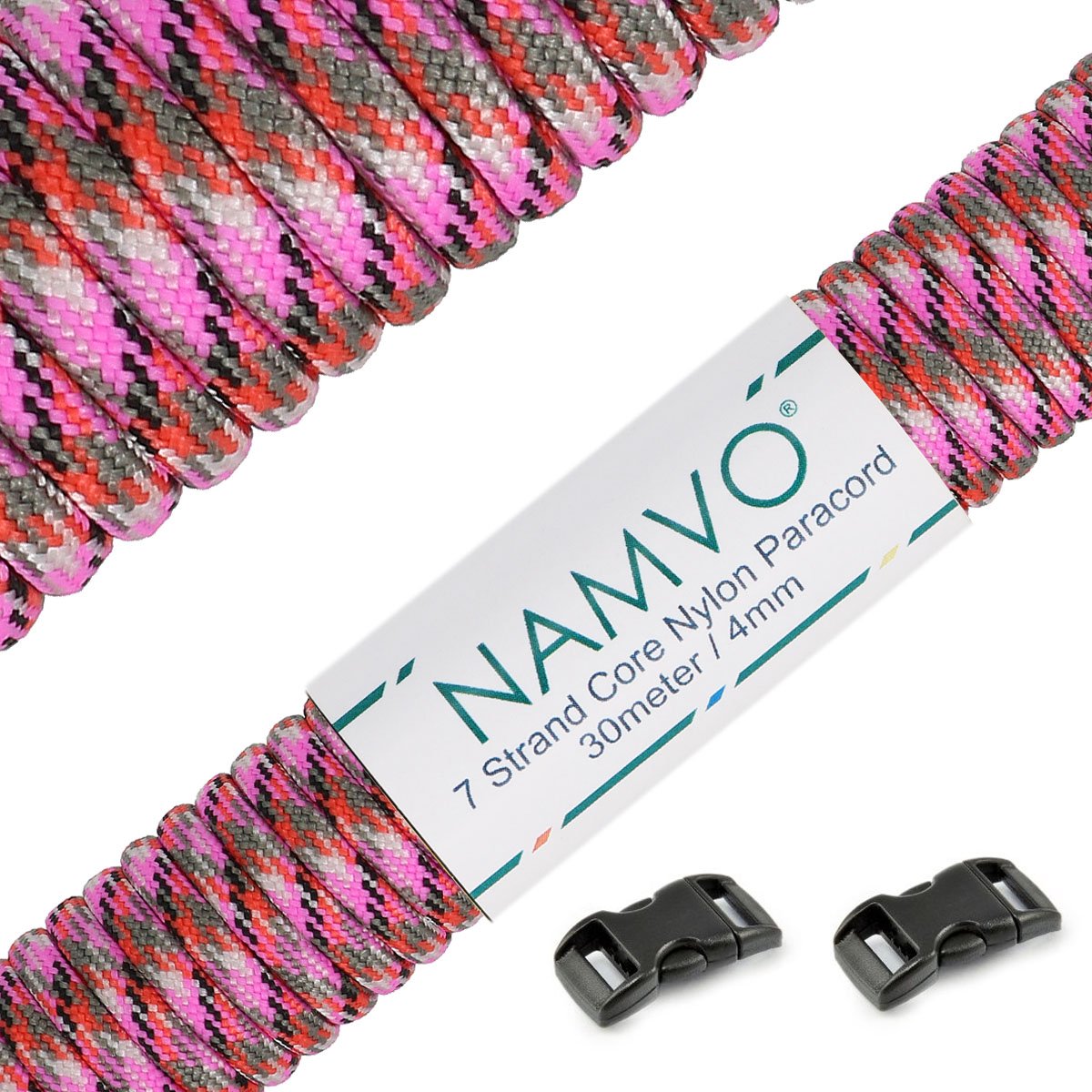 Namvo 550 Paracord Mil Spec Type III 7 strand parachute cord Total Length 100ft / 30 Meters, Rose camouflage