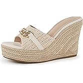 Coutgo Women's Wedge Sandals Platform Espadrille Heel Chain Slip On Casual Summer Slides