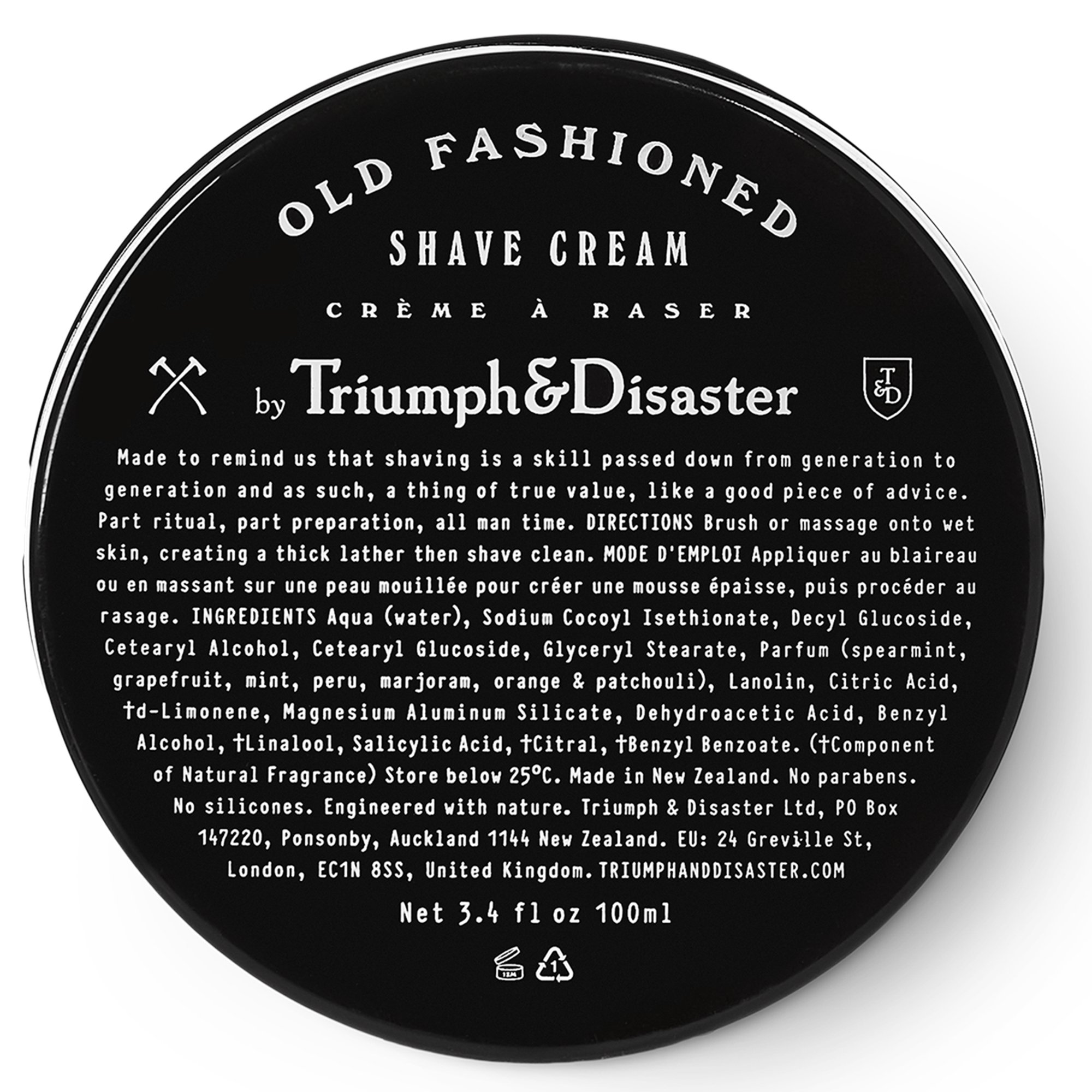 Triumph & Disaster | Old Fashioned Shave Cream Jar | Shaving Lotion for Sensitive Skin - Alcohol Free, 100ml (100+ shaves)