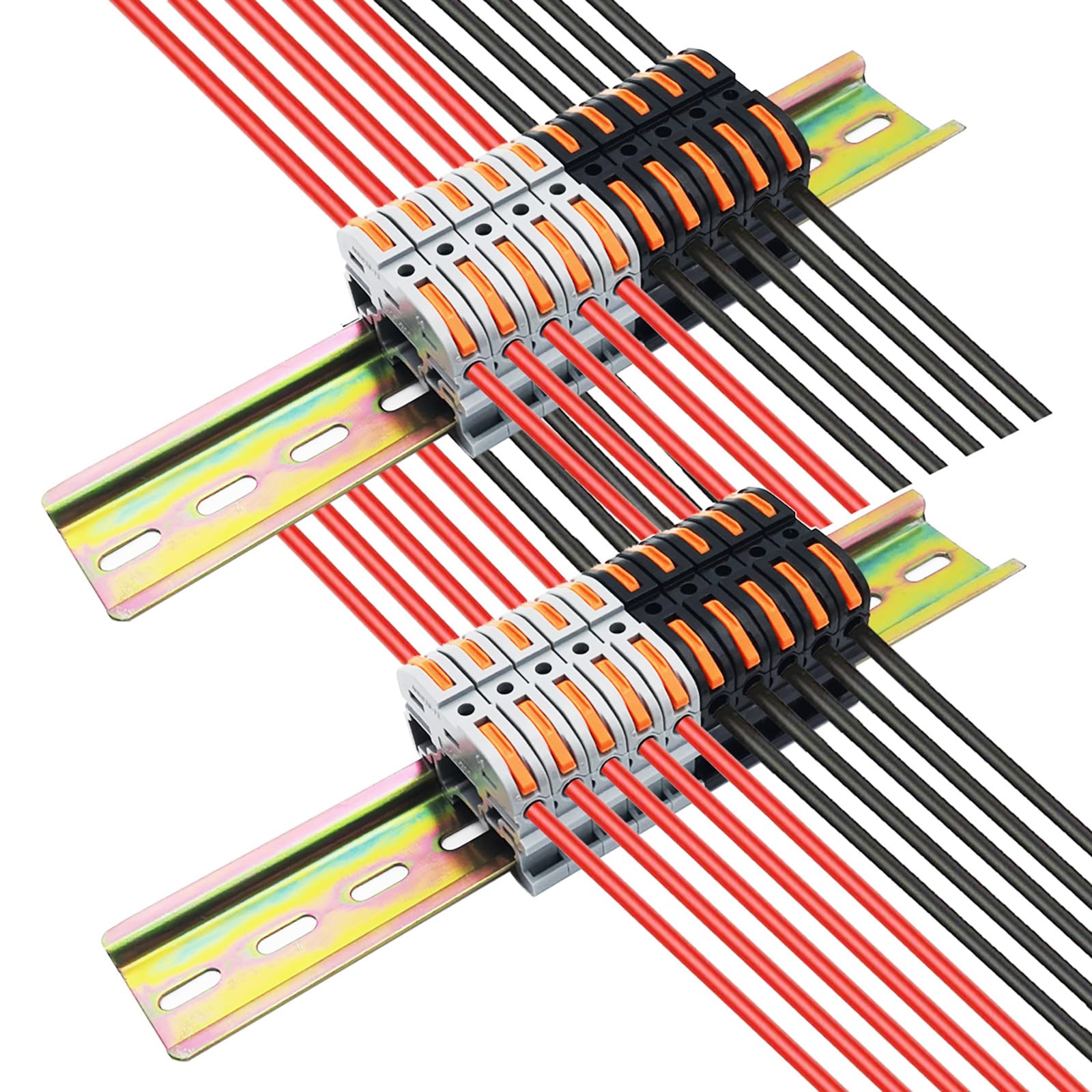 Rail Terminal Blocks Kit, CTRICALVER Universal Compact Wire Wiring Connector (10 pcs gray +10 pcs black) and 2 Pcs Rail Slotted galvanized, with screws