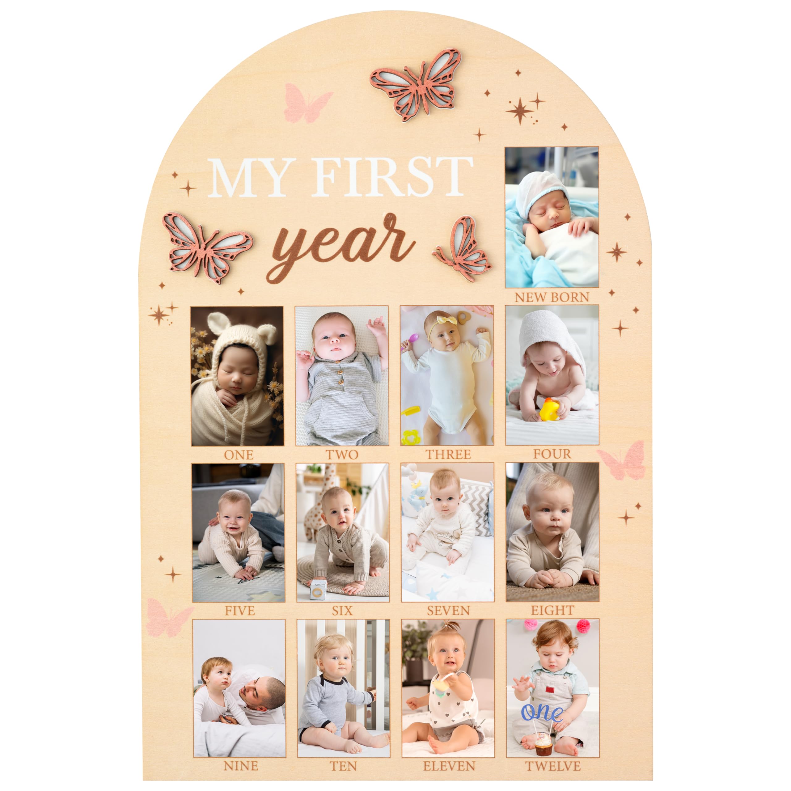 Photo 1 of R HORSE My First Year Photo Frame Board, 3D Butterfly Baby First Year Picture Frame 12 Months Milestone Display Wood Board Baby Keepsake 1st Birthday Nursery Decor Gift for Boy Girl