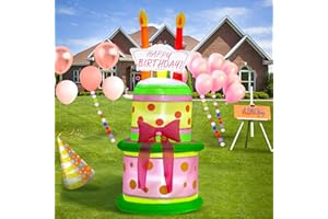 HZGDEJTG 6ft Birthday Party Outdoor Inflatable Decoration, Birthday Cake Inflatable Decoration, Outdoor Inflatable Decoration with LED Light, Outdoor Inflatable Decoration for Garden, Yard, Lawn