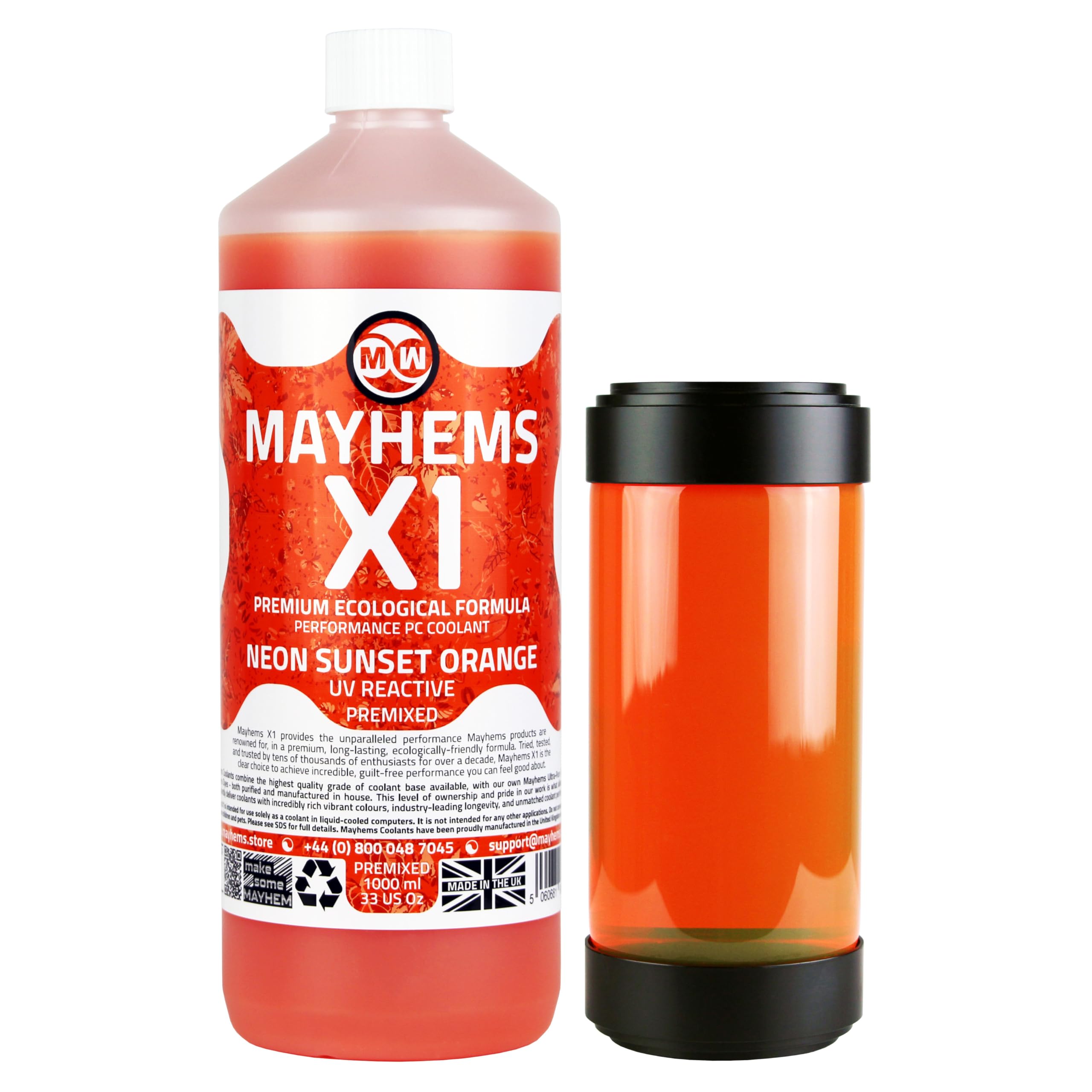 Mayhems - X1 Premixed PC Coolant - Computer Water Cooling Fluid - Liquid Cooling, Eco Friendly Series, 1 Litre, Neon Sunset Orange
