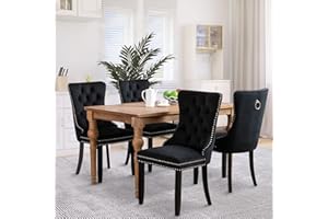 SoarFlash Velvet Dining Chairs Set of 4, Tall Back Side Chair, Modern Upholstered High-end Tufted Side Chair with Button Back Ring, Solid Wood Legs (Black)