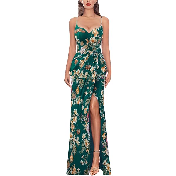 VFSHOW Womens Formal Prom Wedding Guest Maxi Dress Ruffle One Shoulder Sexy  Elegant V Neck Ruched Slit Cocktail Evening Long Dresses (Beige Red Floral,  X-Small) 12380 APT XS at Amazon Women's Clothing