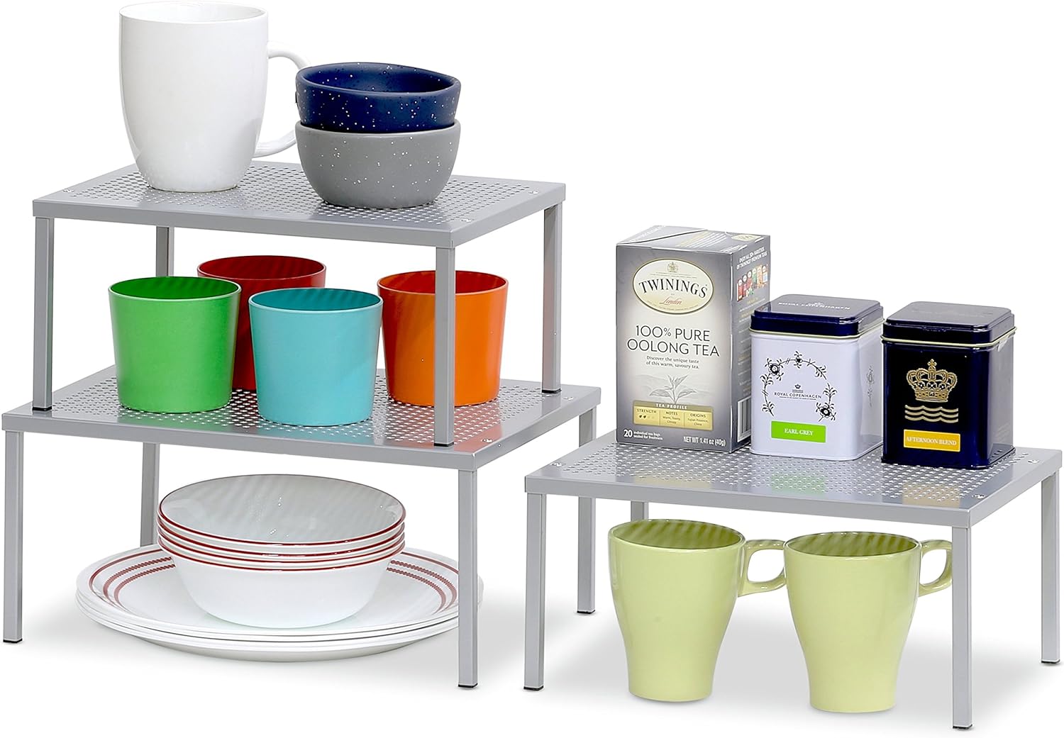 SimpleHouseware Expandable Stackable Kitchen Cabinet and Counter Shelf Organizer, Silver: Kitchen & Dining