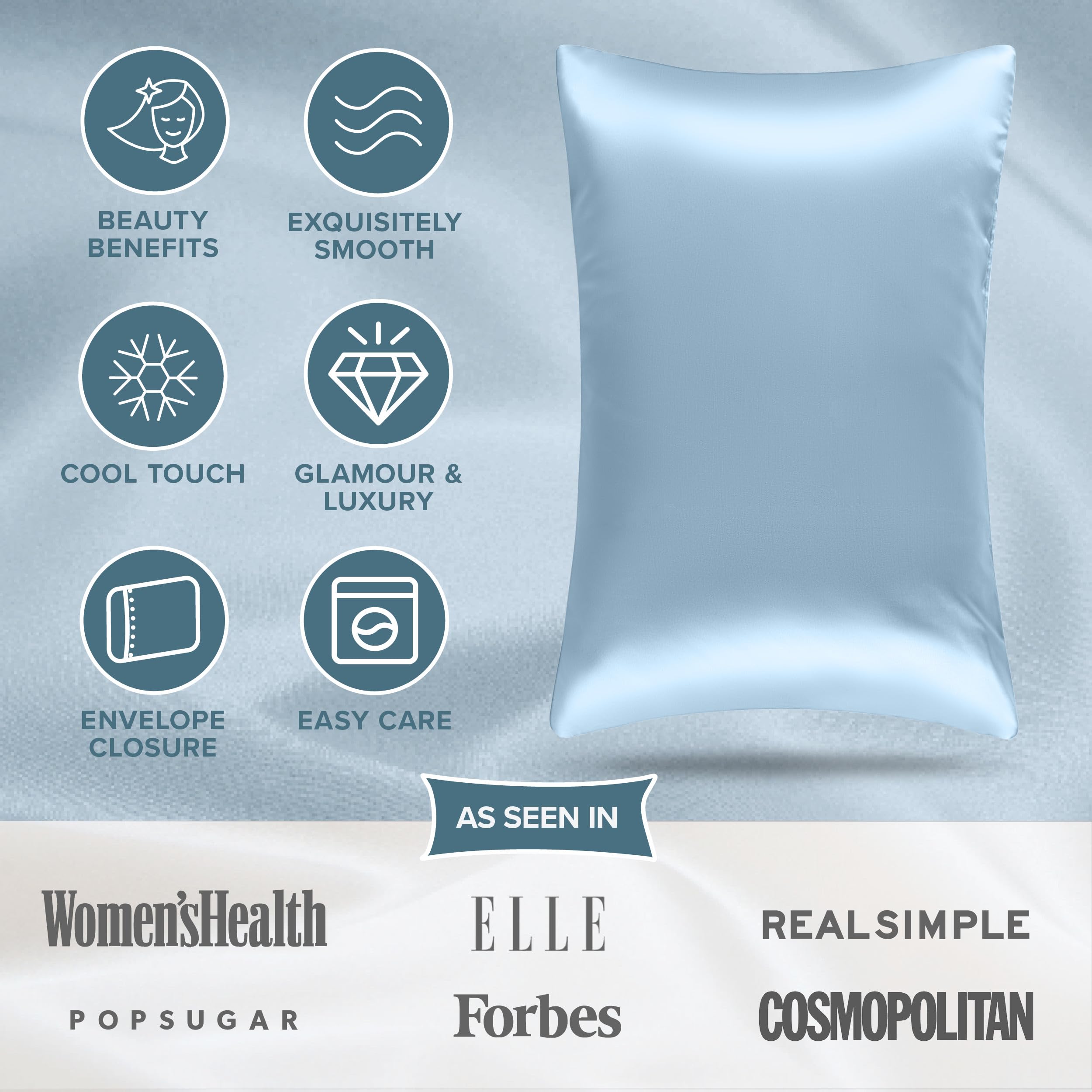 Bare Home Satin Pillowcases for Hair and Skin - 2 Pack Standard (20x26) - Luxury Pillowcases - Envelope Enclosure - Soft and Smooth Satin - Breathable - Similar to Silk (Light Blue, 2 Pack) - Image 4