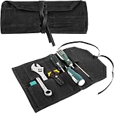 Tool Roll,10Slots Tool Roll Up Pouch,Heavy Duty Waxed Canvas Tool Roll Bag,Chisel Wrench Spanner Roll Tool Pouch with Leather Rope,Tool Roll Organizer for Mechanic Electrician Plumber Carpenter
