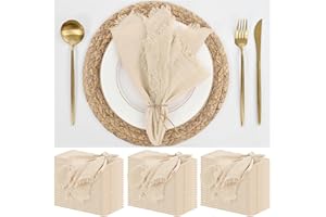 ABKLESACH 60 Pack Beige Napkins Cotton Linen Napkins 16 x 16 Inch Beige Napkins Cloth Handmade with Fringe Soft Cloth Napkins Washable Rustic Dinner Napkins Cloth for Wedding Party Dinner Table