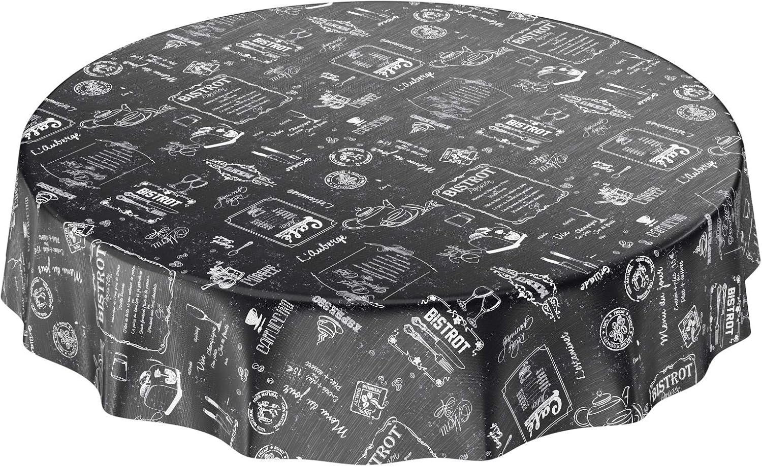 Oil Cloth Round Tablecloth Waxed Tablecloth Washable Modern Retro Cafe, Wax Cloth, black, Rund