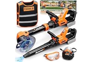KidBloom Kids Tool Set, 2-in-1 Toy Lawn Mower & Blower, Toddler Toys with Vest, Masks and Glasses, Outdoor Play Tool Toys, To