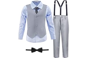 LOPEN STU Boys' Suit Kids Formal Tuxedo Suits for Boys Wedding Outfits Dress Vest Pants Suspenders Set Adjustable Waist