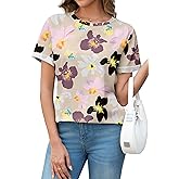 DeXianLai Womens Summer Tops Rolled Sleeve Shirts 2026 Fashion Round Neck Trendy Tunic Blouses