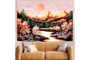 Uspring Nature Forest Tapestry Japanese Anime Tapestries Large Landscape Tapestry Fantasy Mountain Tree Tapestry Aesthetic Sun Tapestry Wall Hanging for Bedroom(51.2 x 59.1 inches)