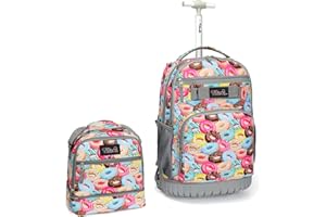 Tilami Rolling Backpack 19 inch with Lunch Bag Wheeled Laptop Backpack, Doughnut