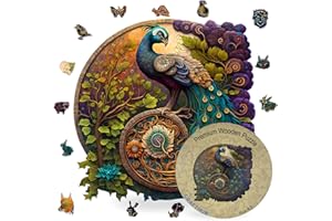CRAFTHUB Wooden Jigsaw Puzzles – Peacock Wooden Puzzles for Adults & Kids – Animal Shaped, Family Games, Gifts for Women and Men, 127 Piece, A3 Size, 10.6"x10.6"