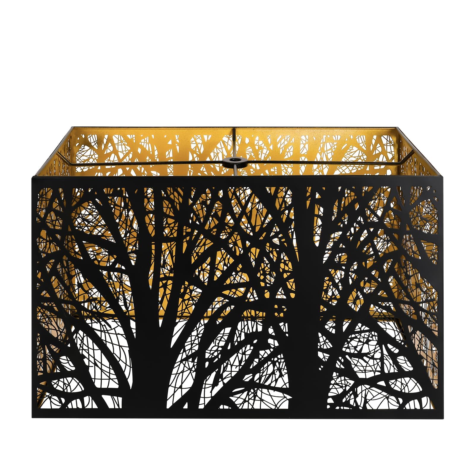 Photo 1 of Metal Large Rectangular Lampshade For Table Lamp Floor Lamps,8"×14"×9" Black Outside Gold Inside Replacement Forest Rectangle Lamp Shade Spider Fitter