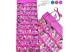 HOME4 LOL Toys Hanging Over The Door Storage Organizer Carrying Travel, 40 Clear View Pockets, Roll Up, for Small Dolls, Cars, Jewelry, Hair Accessories, Arts & Crafts, Bead, Sewing and More (Pink)