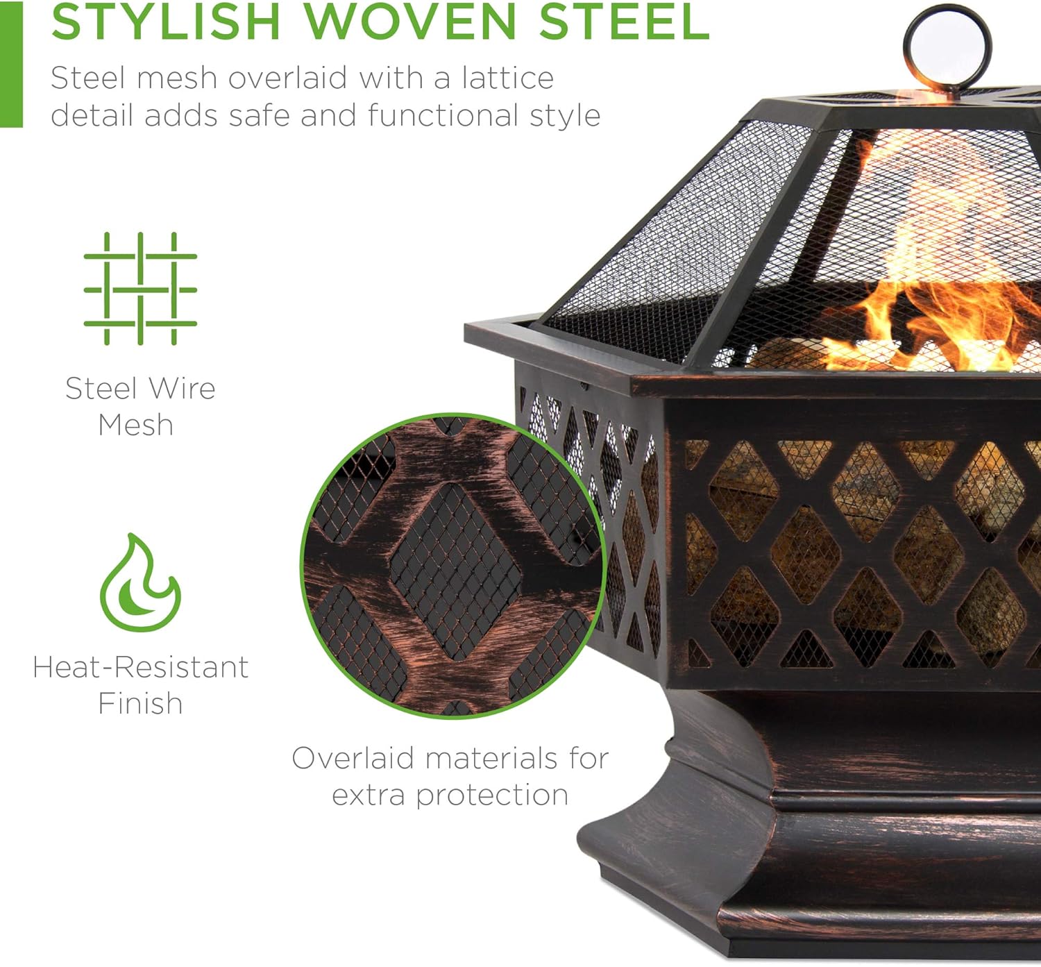 Best Choice Products Hex-Shaped 24in Steel Fire Pit for Garden, Backyard, Poolside w/Flame-Retardant Mesh Lid : Garden & Outdoor