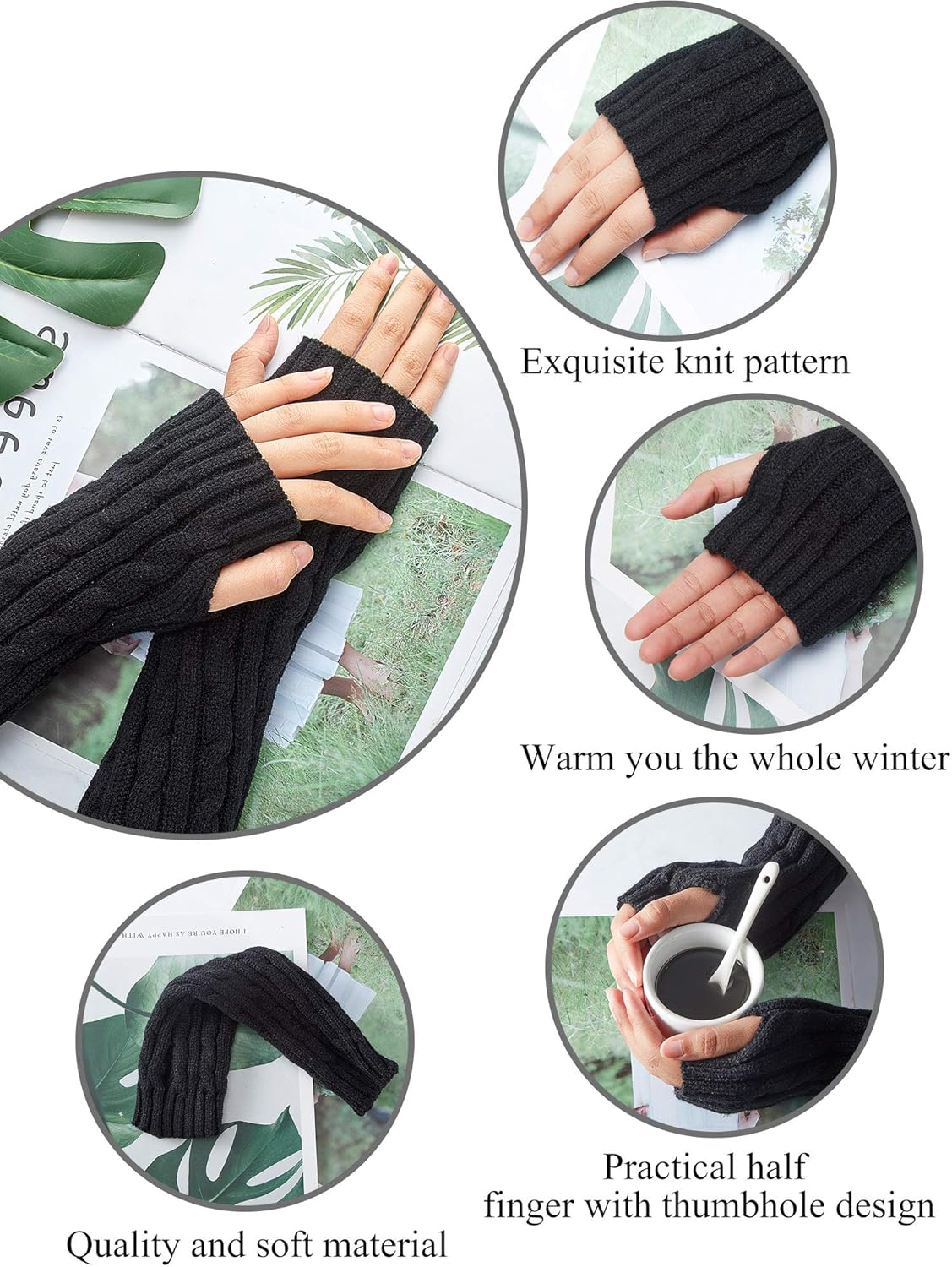 4 Pairs Knitted Arm Warmers Gloves Winter Long Fingerless Gloves Thumb Hole Gloves Mittens for Women and Men at  Women’s Clothing store