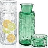 4 Pcs Bedside Water Carafe and Glass Set 21.6 OZ Glass Pitcher with 6 OZ Cup Drinking Cup as Lid for Nightstand, Kitchen Mouthwash Dispenser for Bathroom
