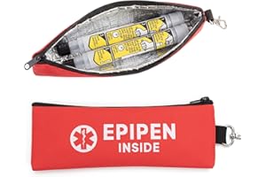 Red epipen Case, Epipen Pouch Carry Case, Portable Emergency Medical Bag with Carabiner Keychain Clip, Waterproofcold Storage