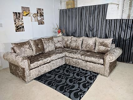 Furniture Hut Uk Large Corner Glp Sofa In Crushed Velvet Gold