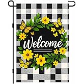 IVN Spring Summer Welcome Garden Flag 12x18 Inch Double Sided Yellow Daisies and Butterflies Outdoor Yard Flag for Outside Home Front Door Lawn Porch Patio Welcome Decor