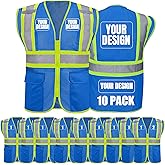 BeautyWill Custom Safety Vest Customized Logo Class 2 High Visibility Reflective Vest with Pockets Construction workwear