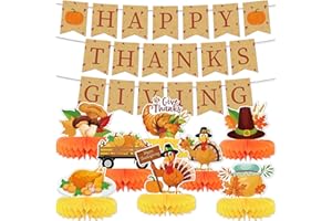 LONFLINESS 10pcs Thanksgiving Table Decorations Thanksgiving Honeycomb Centerpiece Party Decoration Thanksgiving Banner Set Fall Table Decor Turkey Pumpkin Truck for Autumn Theme Thanksgiving Party