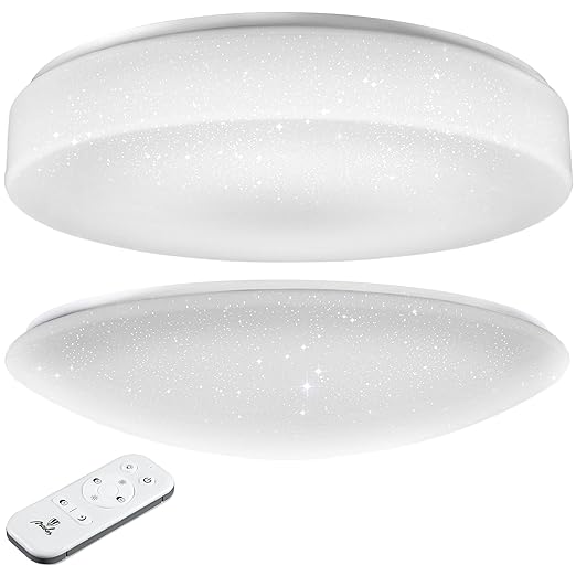 LED Deckenleuchte dimmbar mit Fernbedienung & Farbwechsel warmweiß - Tageslicht - kaltweiss Ø 47 cm rund gewölbt [Moon] * Ste