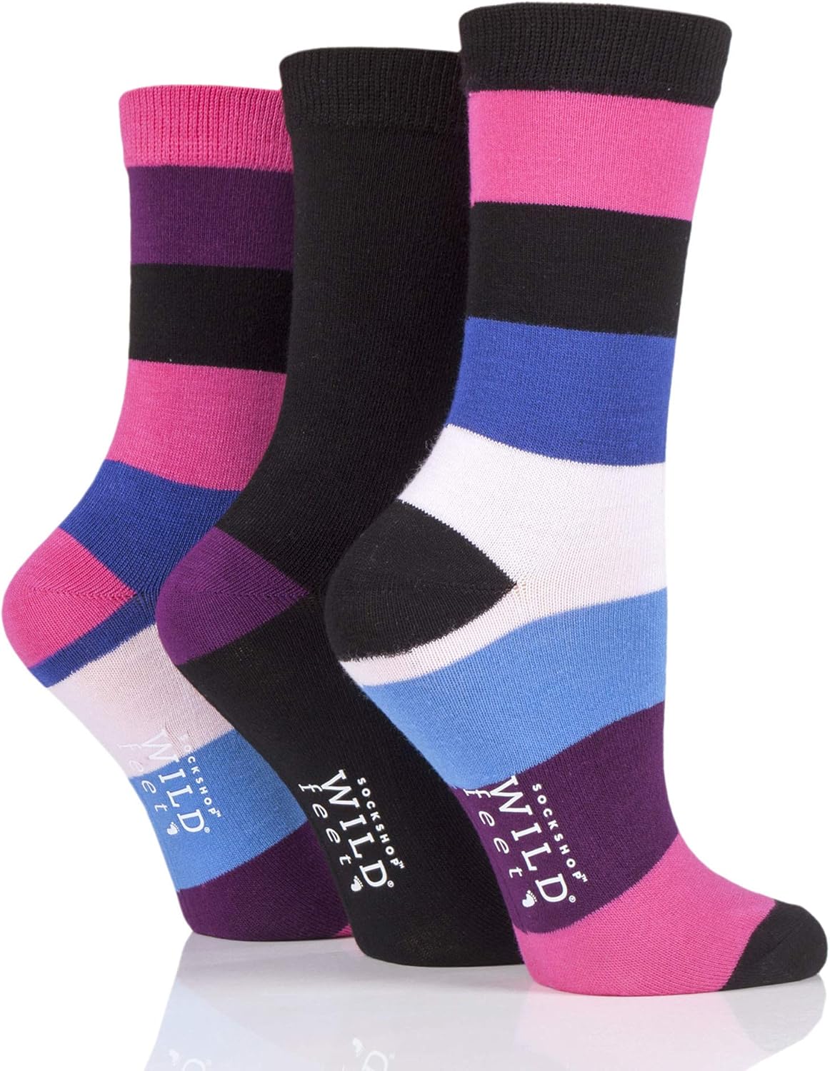 Wild Feet Womens Broad Stripes Bamboo Socks Pack of 3 Black 4