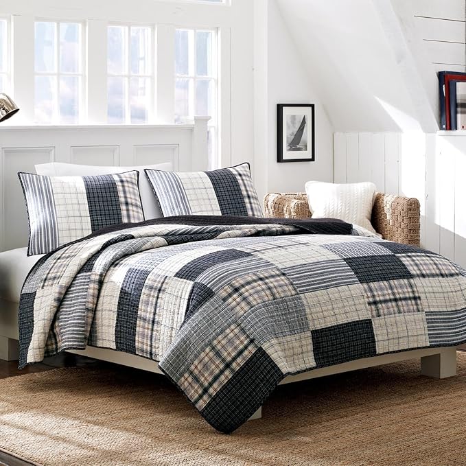 Nautica Longview navy blue plaid full queen