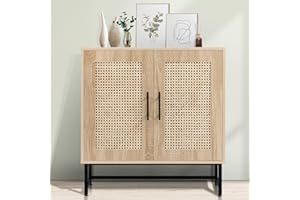 KFO Storage Cabinet with Handmade Natural Rattan Doors, Rattan Buffet Cabinet, Sideboard for Living Room, Hallway, Dining Room, Entryway
