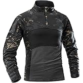 AKARMY Men's Tactical Military Combat Shirt, Long Sleeve Camo T Shirt with Zipper Pockets