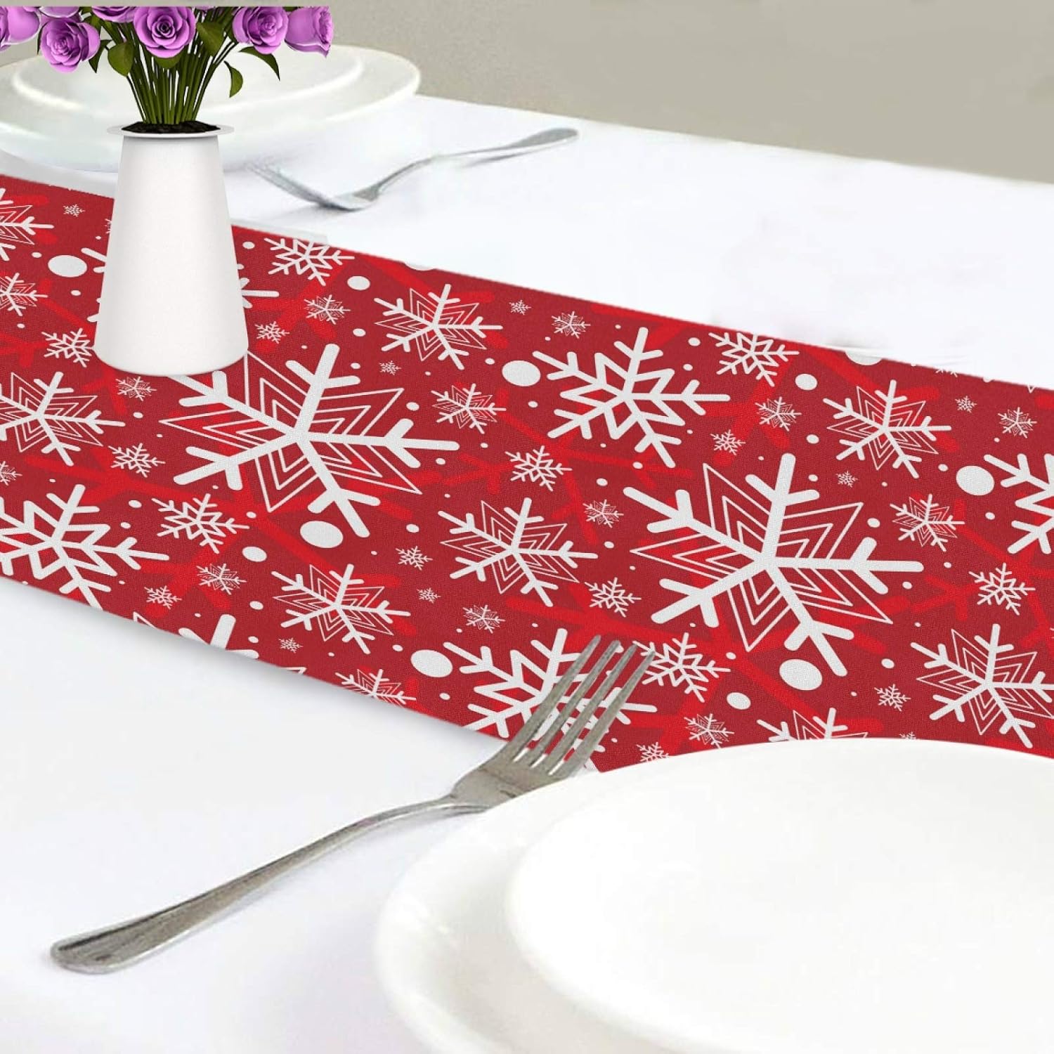 Exnundod Winter Snowflakes Table Runner Double Sided