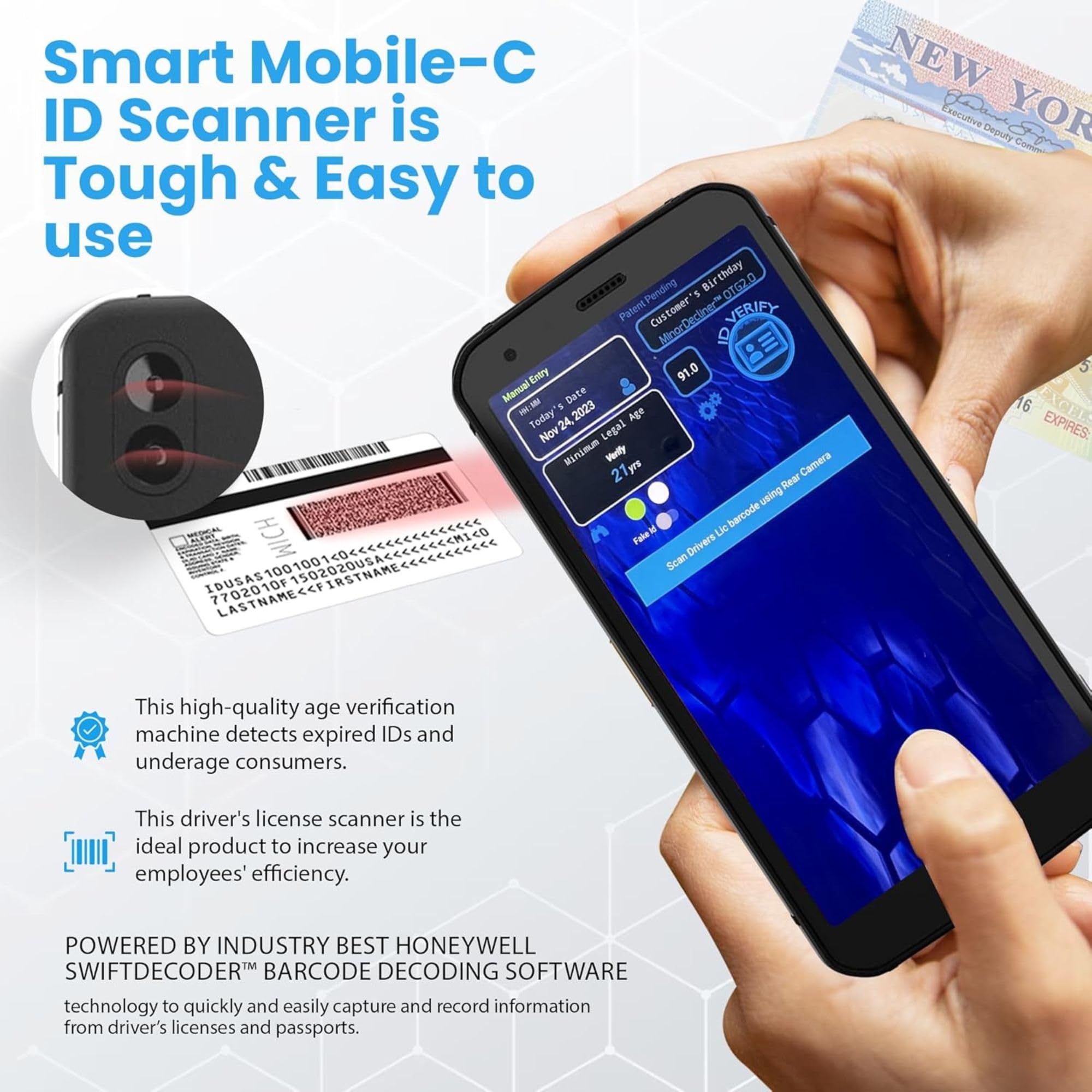 Mobile ID and Passport Scanner for Bars & Clubs - Easy to Use ID Checker for Your Business That Detects Expired IDs & Underage Customers – Works in All 50 States - Includes Optional Fake ID Detection