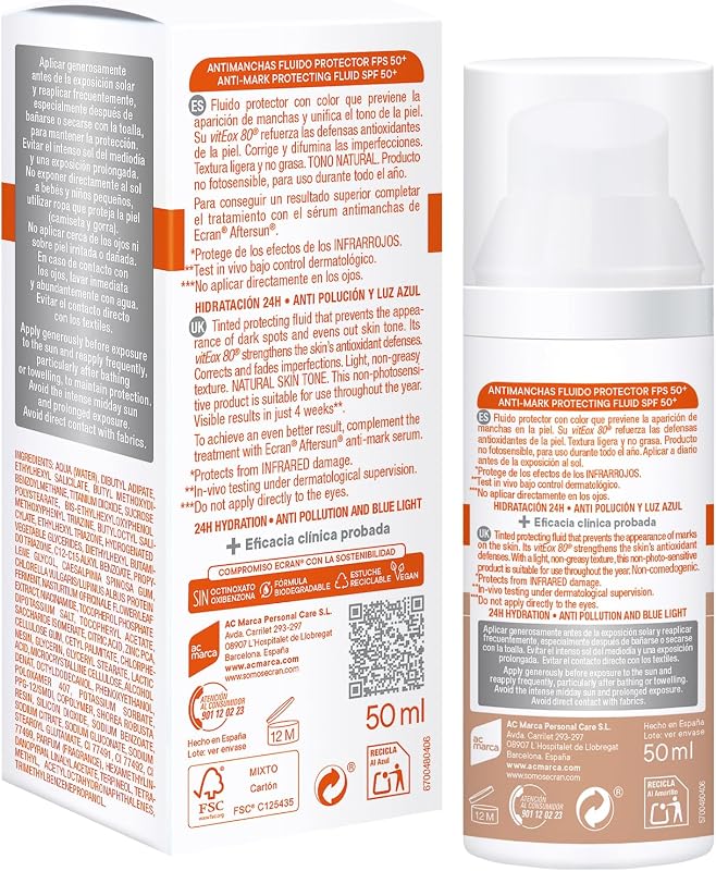 Sunnique - Protector Facial Antimanchas FPS50+ con Color - 50 ml