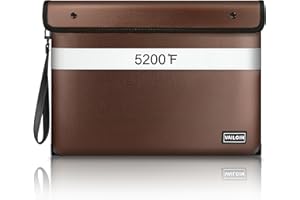 VAILOIN Fireproof Document Bag with Water Resistant Zipper(13.9"x10.6"),5200°F Heat Insulated Fire Proof Pouch with Soft Leather Hand Strap,Fire and Waterproof Envelope for Cash,Documents,Jewelry(Coffee)
