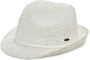 Funky Junque Women's Straw Fedora Sun Hat - UPF 50+ Protection, Short Brim, Stylish Woven Pattern