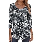 Zeagoo 3/4 Sleeve Tops for Women Crew Neck Blouses Pleated Casual Shirts Fall Work Clothes 2026